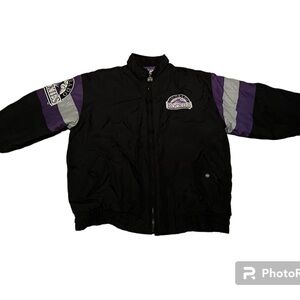 MLB Black and Purple Bomber Jacket with Stand-Up Collar